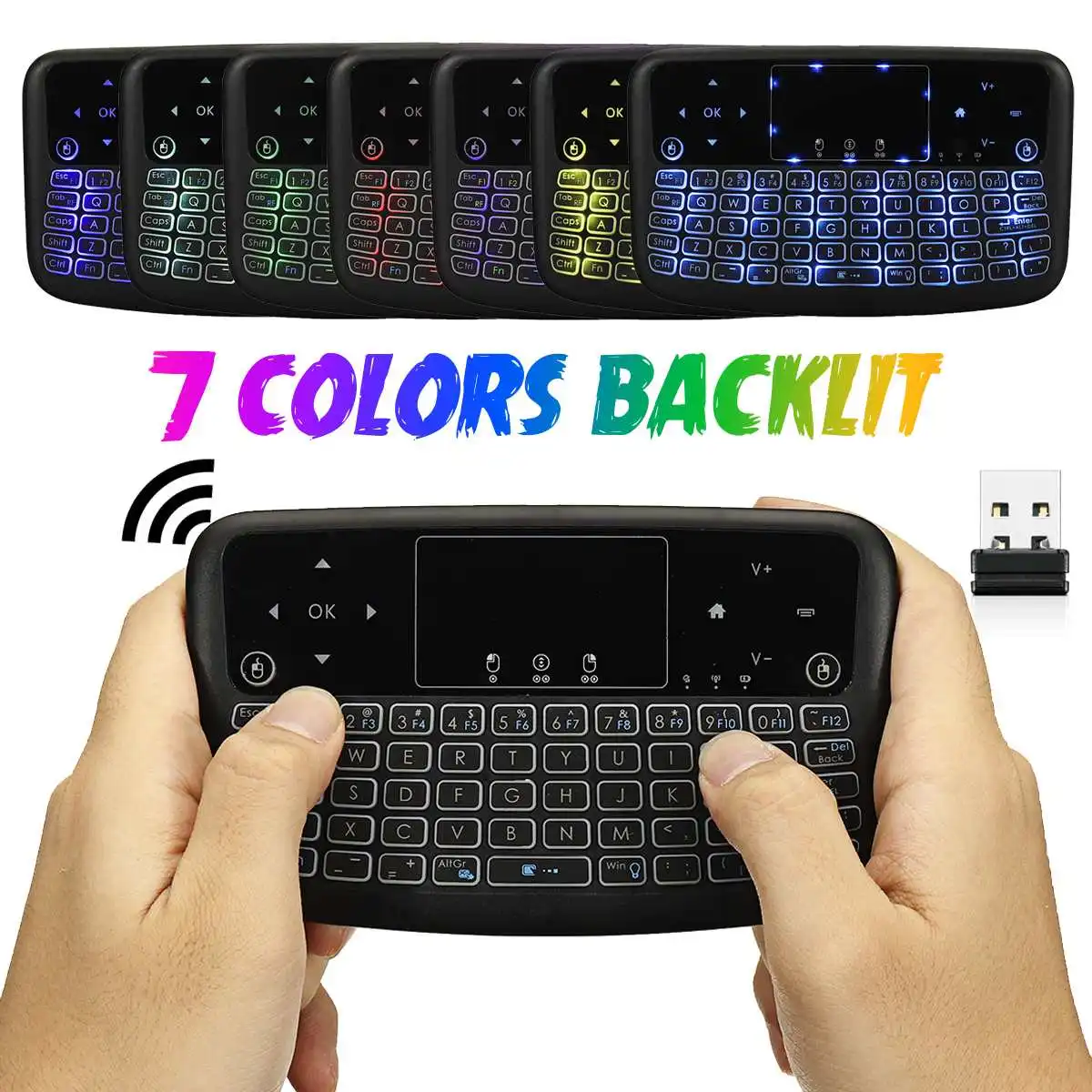 

Беспроводная мини-клавиатура 2,4G с сенсорной панелью, умная клавиатура с подсветкой 7 цветов, мини-беспроводная клавиатура с сенсорной панел...