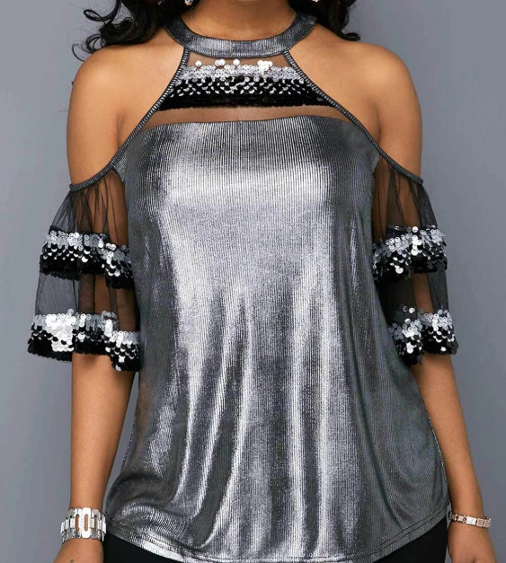 Женская летняя футболка с коротким рукавом расшитая блестками|Футболки| |