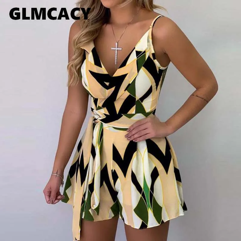 Женские комбинезоны с цветочным принтом на тонких бретельках глубоким v образным