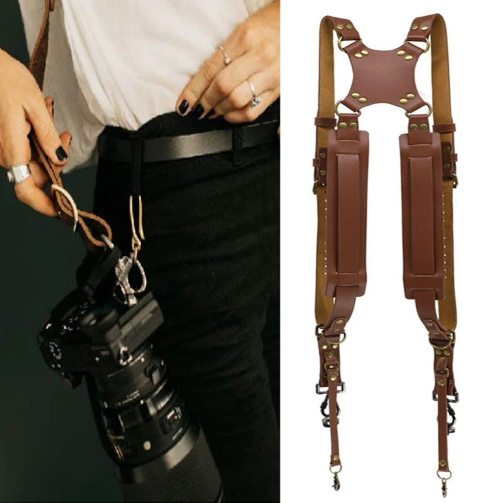 Camera Strap Genuine Leather Double Shoulder Harness Photography Gear for DSLR/SLR | Электроника