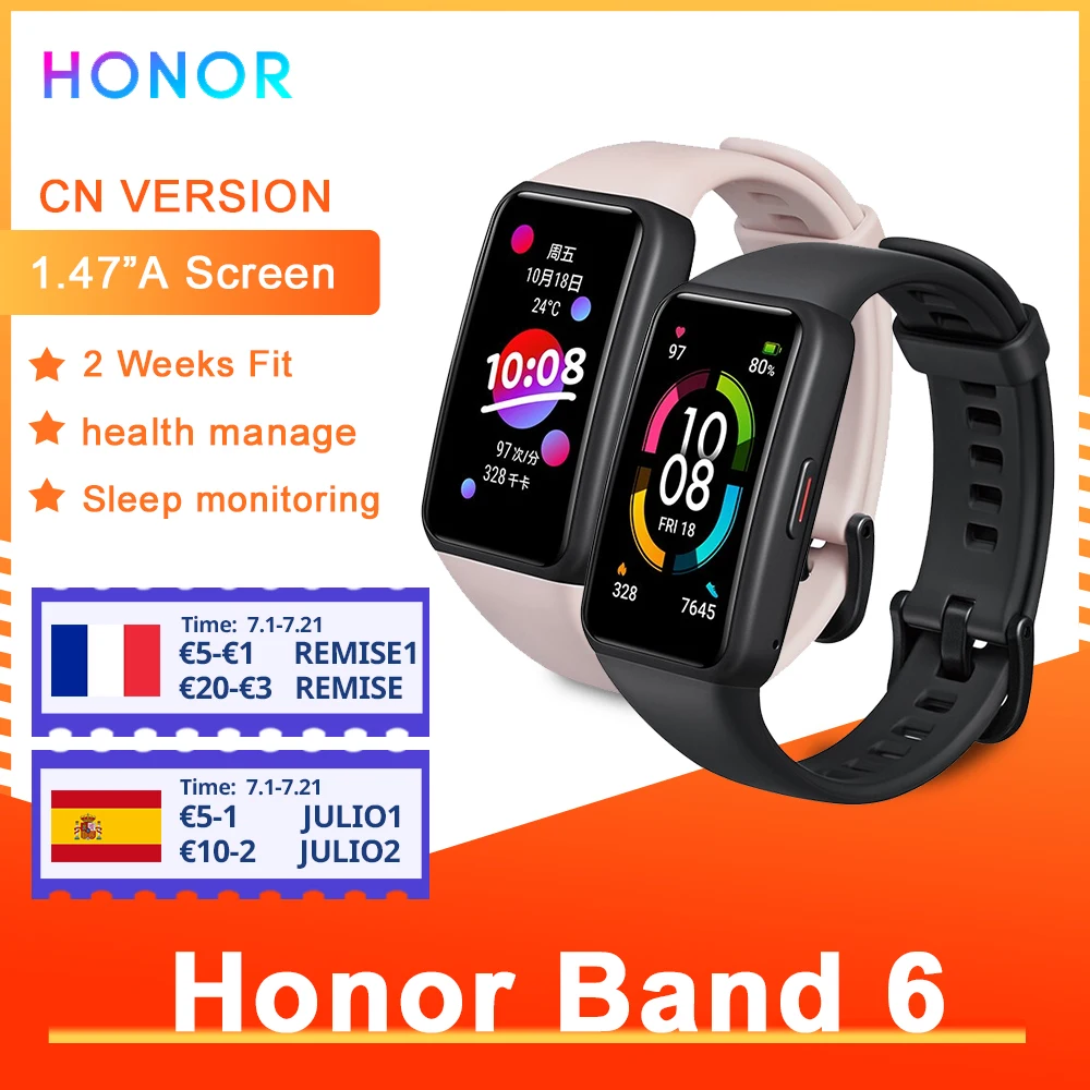 Honor Band 6 смарт браслет 1 47 &quotAMOLED Цвет Bluetooth SpO2 монитор сердечного ритма во время сна