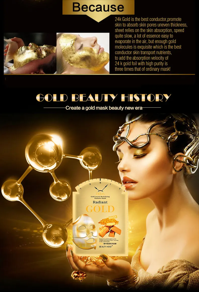 Korea Popular 24K Gold Brightening and Whitening Face Mask Skin Care Anti-aging Radiance Silk Face Mask