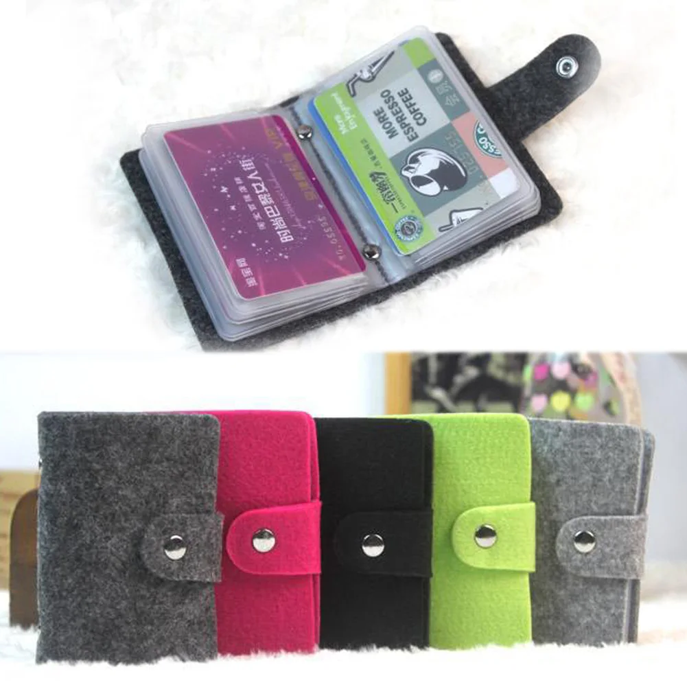 

24 Bit Retro Felt Women Pouch ID Credit Card Wallet Cash Holder Organizer Case Box Pocket Unisex ID Holders Package Organizer