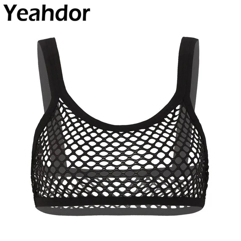 Женский прозрачный сетчатый топ на тонких бретельках сексуальное нижнее белье