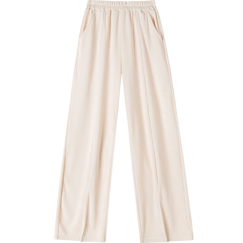 

FMFSSOM Summer New Arrival Women Chiffon Long Pants Ladies Solid High Waist Casual Loose Plus Size Split Wide Leg Pants