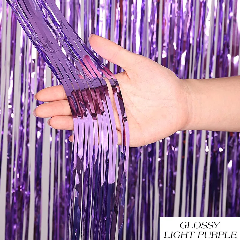 curtain light purple Свадебный фон бахрома занавеска с блестками фольга дождь занавес s Дети День рождения Единорог вечерние украшения детский душ фото будка шторы - Цвет: curtain light purple