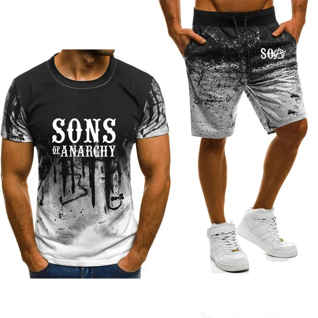 Летний мужской костюм с короткими рукавами SOA Sons of anarchy детский градиентный