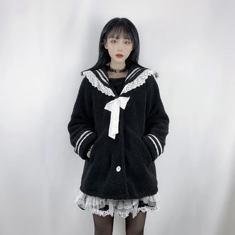 

Sweet Korean Warm Coat Women Japanese Kawaii Faux Fur Trend Coat Female High Street Harajuku Casual Lolita Coat Jacket 2021 New