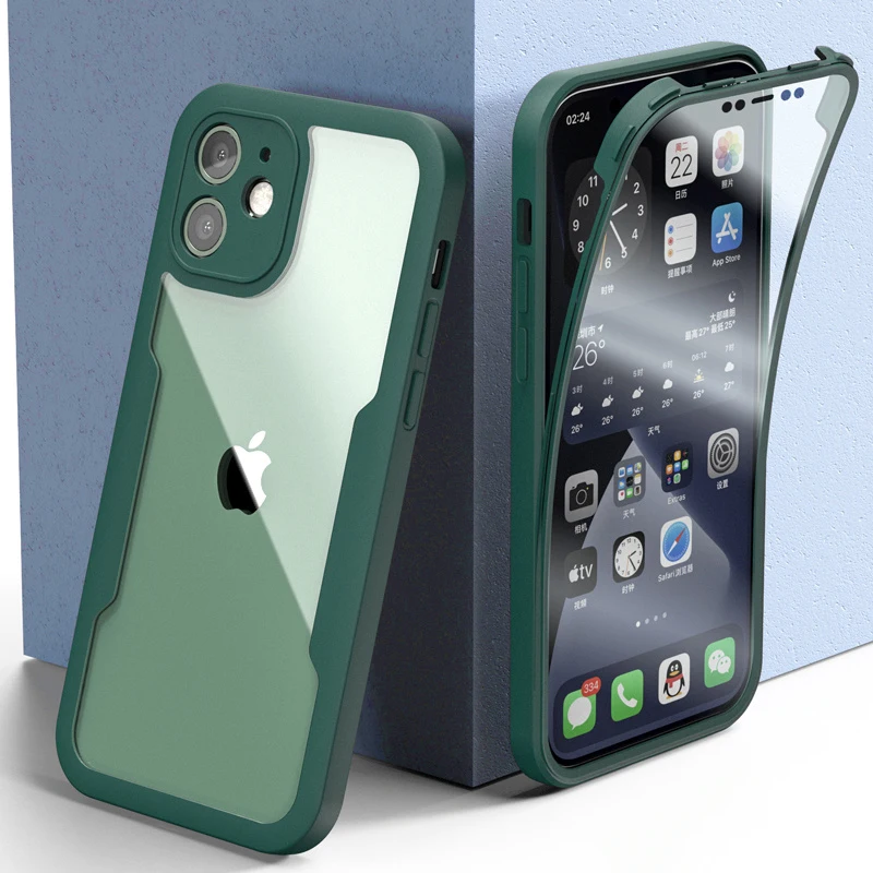 

360 Full Body Protection Transparent Phone Cover For iPhone 13 12 11 Pro Max X XR XS 7 8 Plus Front Screen Shockproof Soft Cover