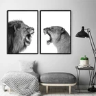 Черно-белые животные, Африканский Лев, Лев, львица, холст, плакат и печать, живопись, Настенная картина, фотография для украшения гостиной