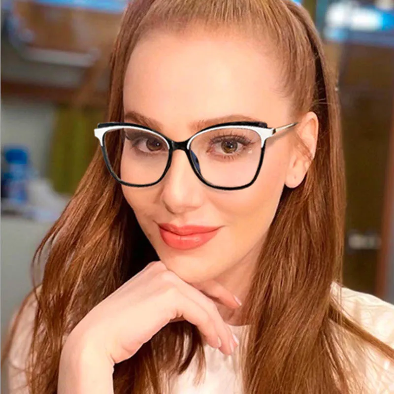 

Оправа для очков кошачий глаз TR90 для мужчин и женщин, Модные Винтажные квадратные декоративные очки с защитой от синего света, черные, белые