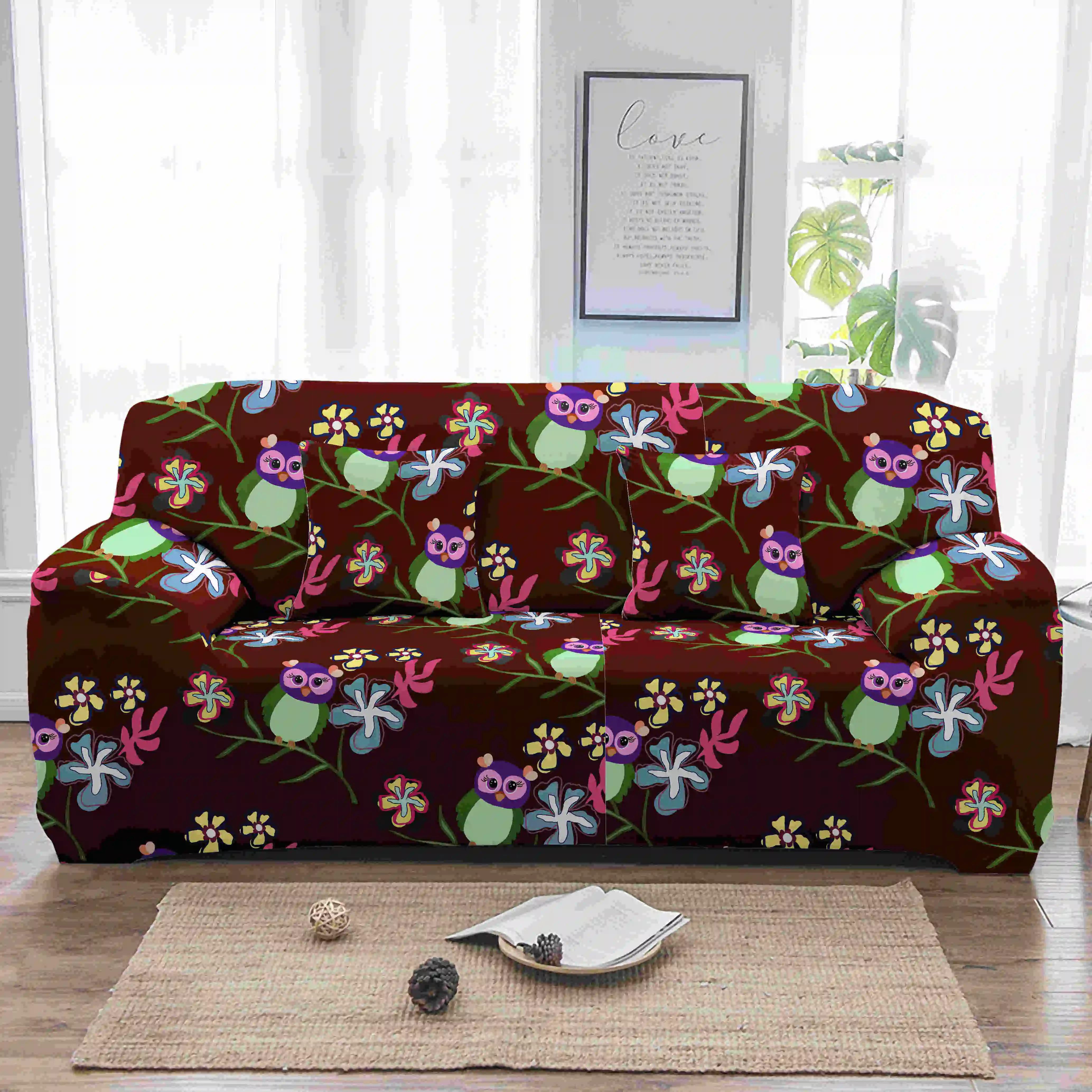 

2021 Owl Pattern Sofa Cover Printed Elastic Sofa Cover for Living Room Couch Cover Sofa Towel 1/2/3/4-seater Slipcovers