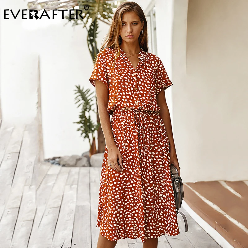 Платье женское средней длины в горошек EVERAFTER повседневное праздничное платье с