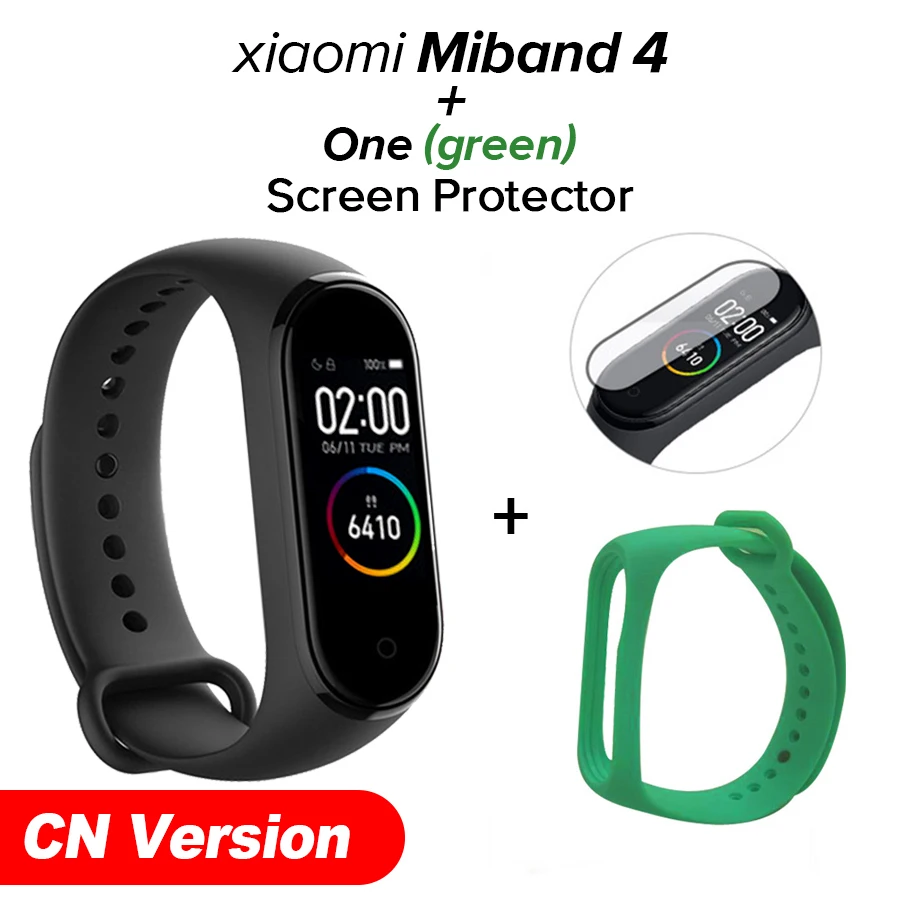 green N film Xiaomi Mi-браслет 4 новейший Xiaomi Mi-браслет 4 браслет 3 цвета сердечный ритм фитнес 135 мАч цветной экран Bluetooth 5,0 - Цвет: green N film