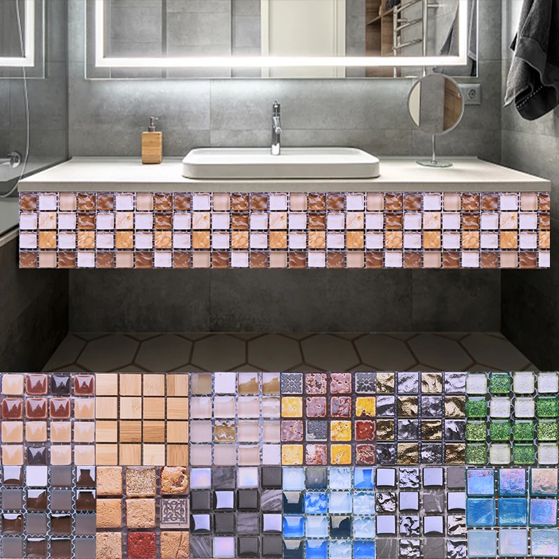 10pcs Mosaic Self Adhesive Tile Backsplash Wall Sticker 3D Waterproof Vinyl Decal DIY Room Bathroom Kitchen Home Decor|Наклейки на