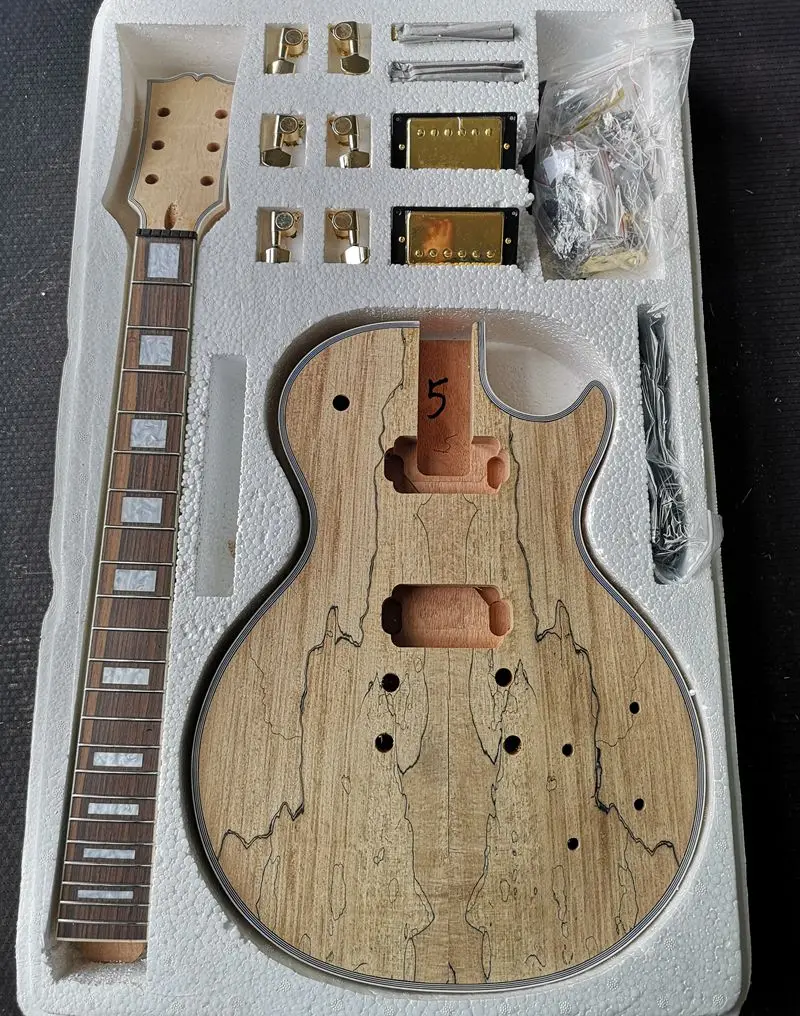 DIY LP стиль электрогитара Spalted кленовый шпон+ африканское красное дерево Okoume корпус шеи палисандр гриф набор гитары предпродажа