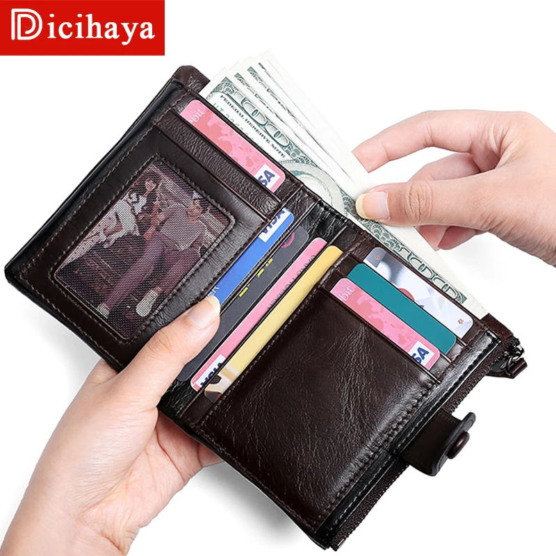 Короткий кошелек DICIHAYA мужской из натуральной кожи маленький бумажник с RFID