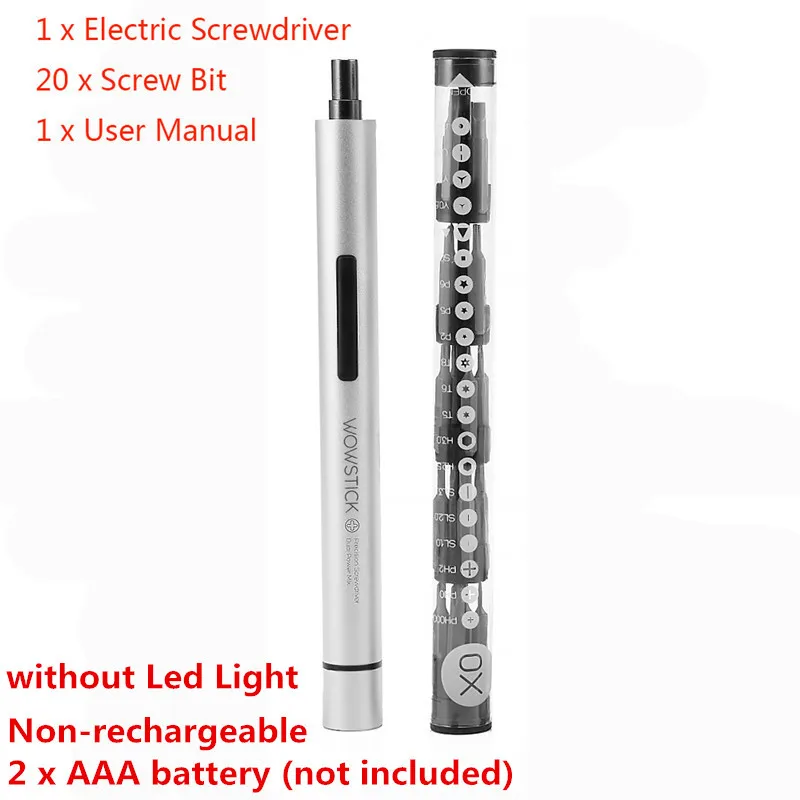 2 AAA battery Wowstick 1F+ мини электрическая отвертка перезаряжаемая Беспроводная шуруповерт с светодиодный светильник литиевая батарея - Цвет: 2 AAA battery