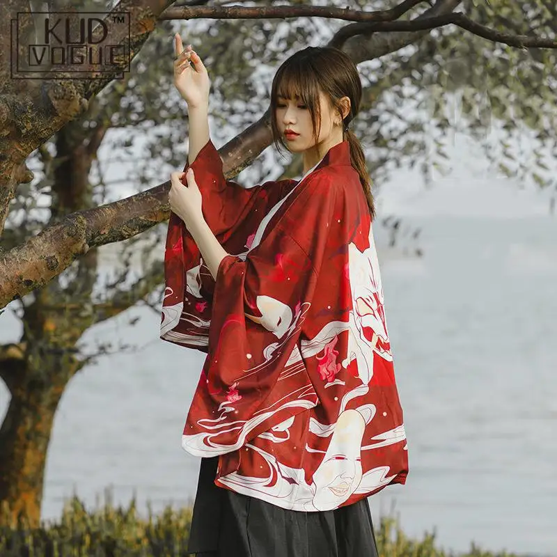 Традиционное японское кимоно Yukata, новинка, Женская Повседневная рубашка с принтом аниме, одежда, кимоно в традиционном стиле, Мужская Уличная одежда