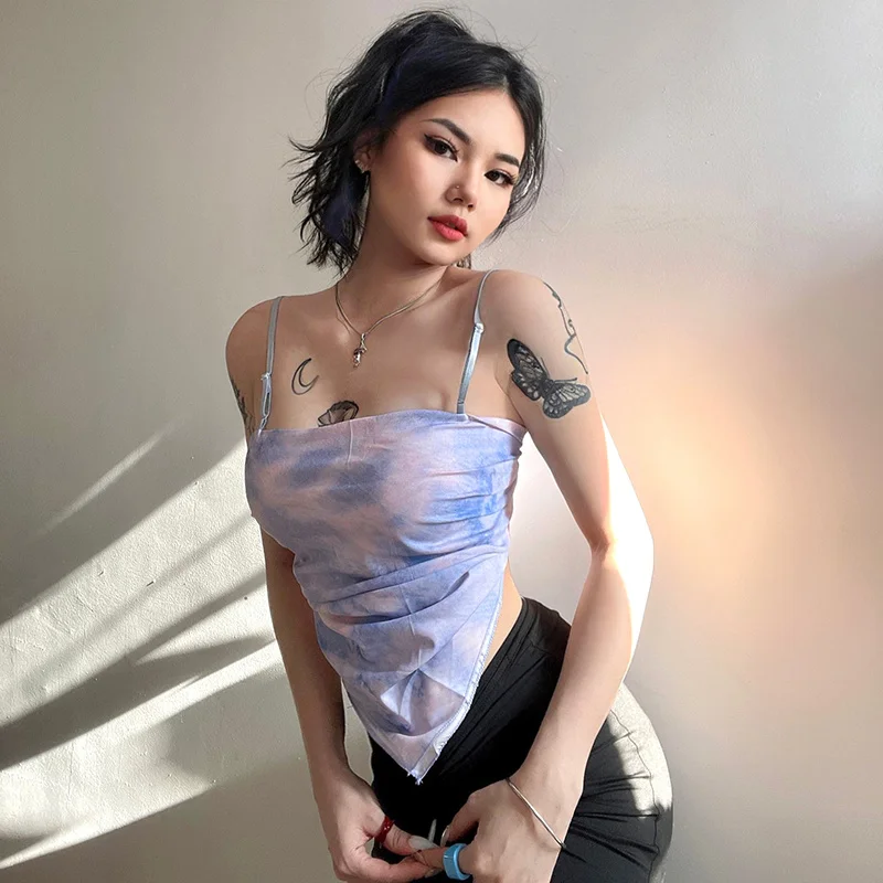 

2021 New Womens Halter Crop Top Tie Dye Back Lace bow Sleeveless Cami Tank Top Fit Casual Crop Tops fashion Streetwear