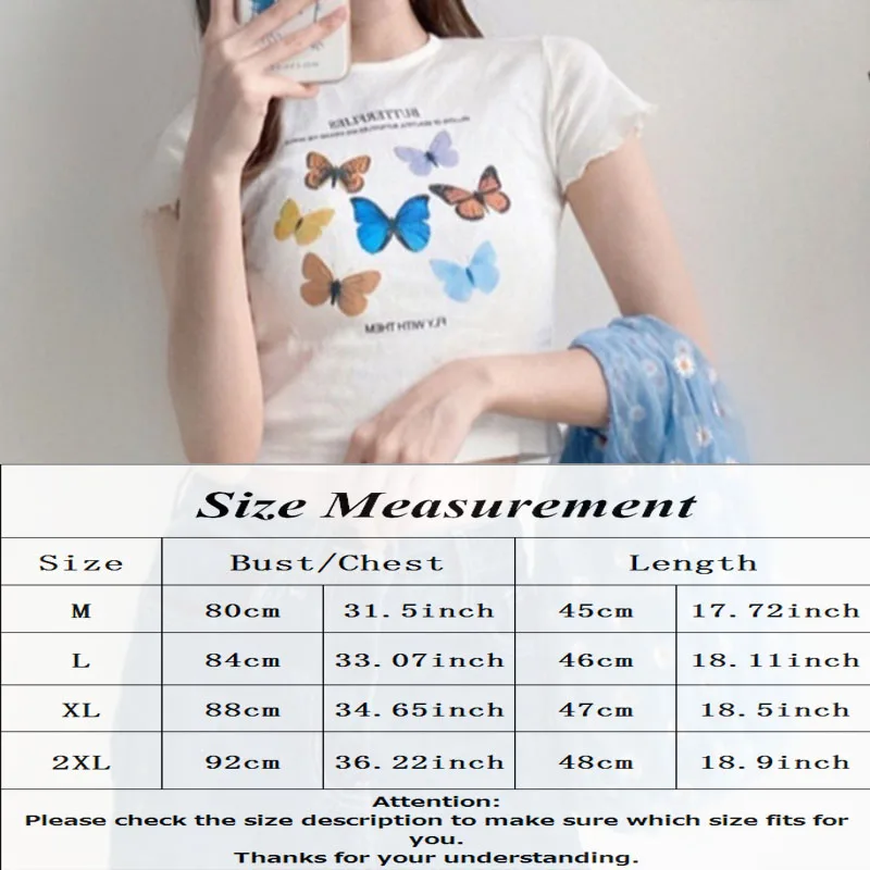 

Harajuku Sun Moon Slim Crop Tops Woman Short Sleeve Sexy Short Female T Shirt Butterfly Printed Casual Girls T-shirts Streetwear
