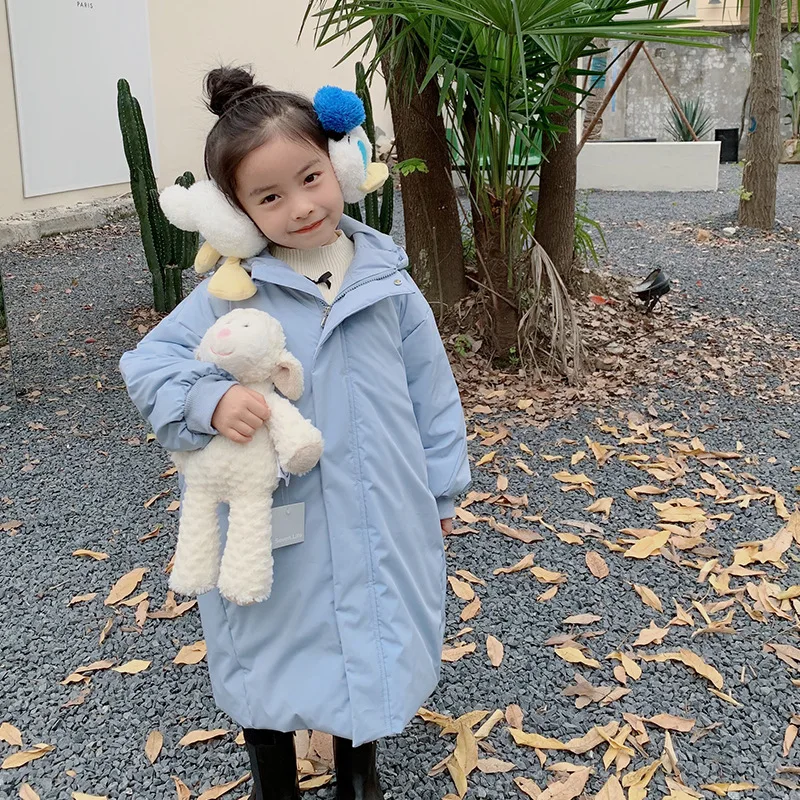 

Girls' winter white duck down medium and long down jacket children's blue thickened down padded 11-81