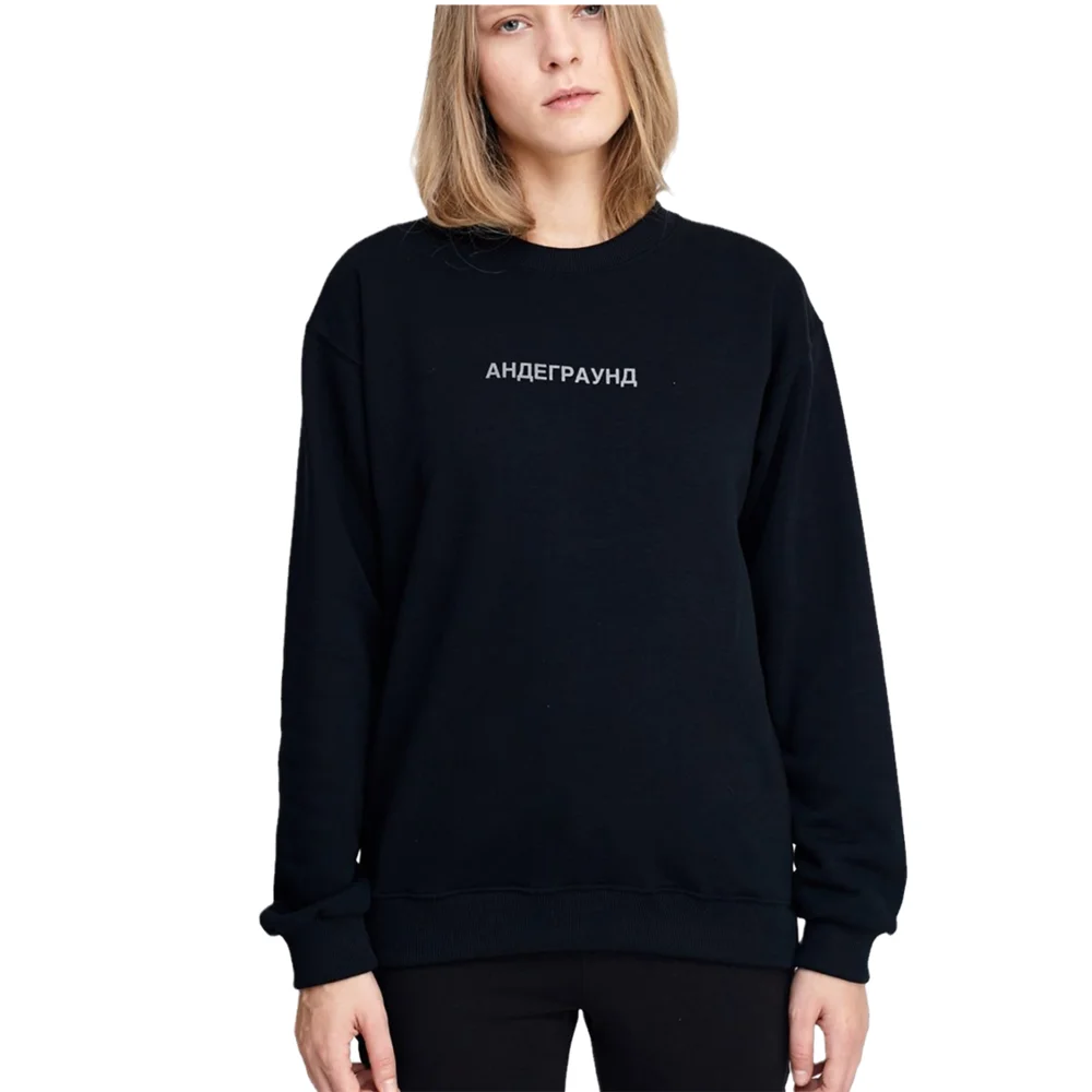 Женские толстовки Porzingis с длинным рукавом черные надписью и круглым вырезом топы