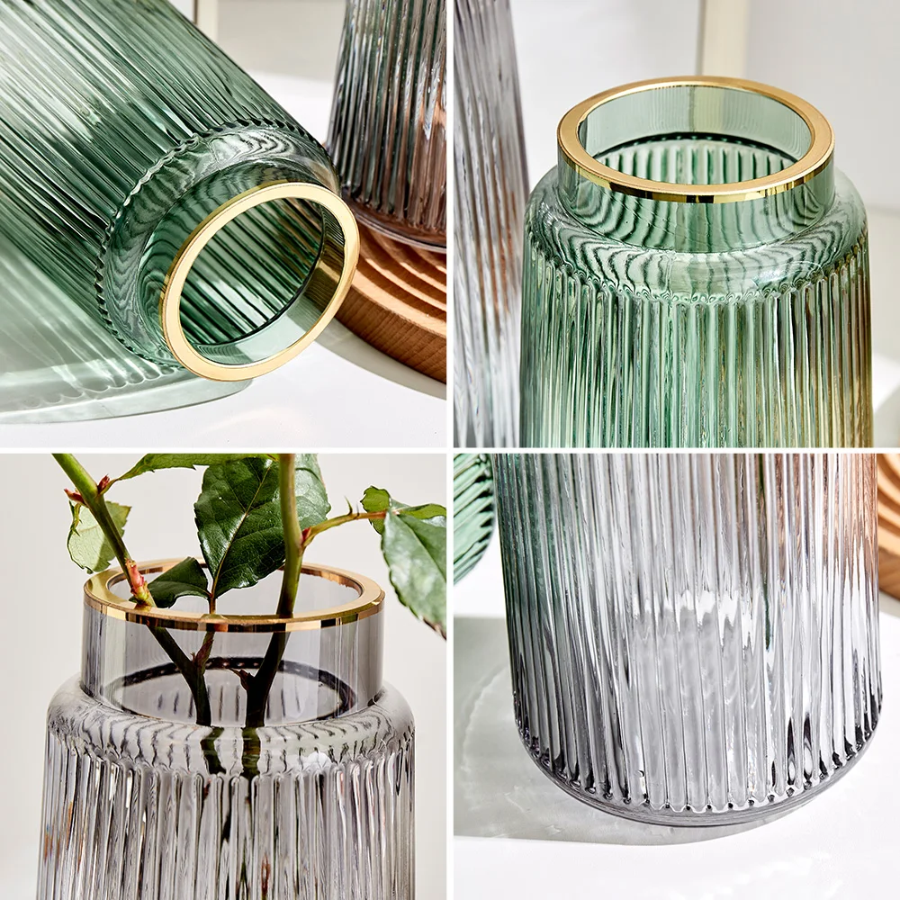 

Transparent Glass Vase Stripe Shape Multicolor Modern Home Decoration Bedroom Living Room Dining Table Countertop Decor Gifts
