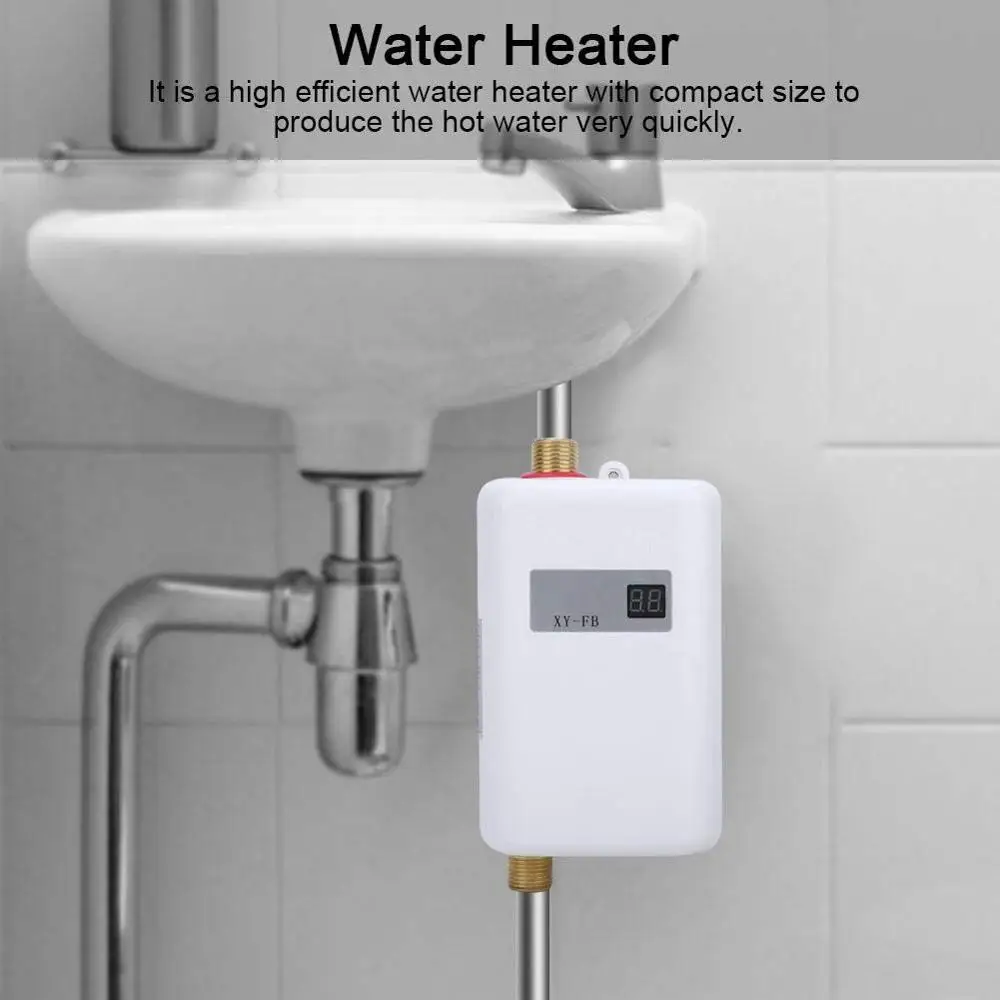 

473-XY-FB,3800W Tankless Electric Water Heater Bathroom Kitchen Instant Water Heater Temperature display Heating Shower