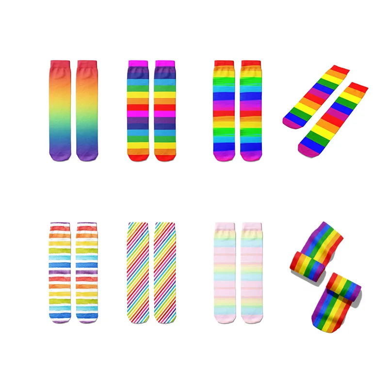 Хлопковые носки Rainbow Pride для женщин и мужчин высокие в разноцветную радужную