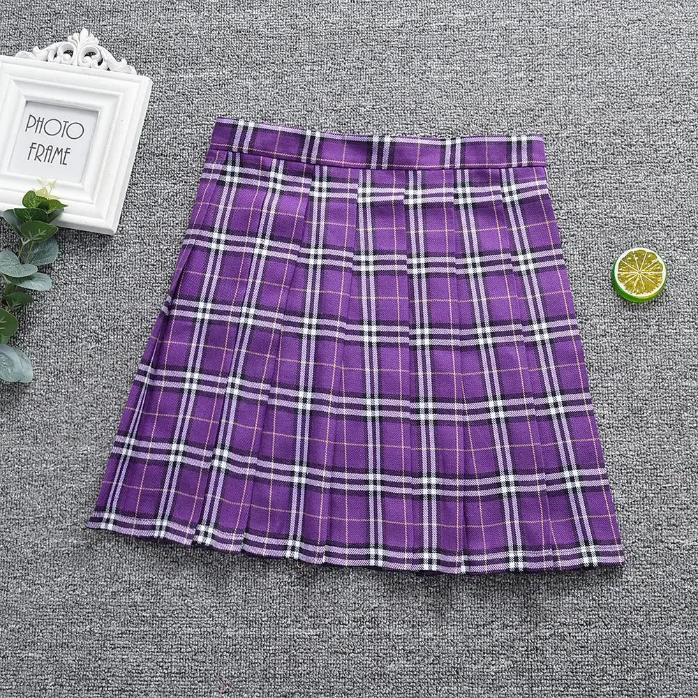 Purple Plaid Skirt Популярная японская Корейская версия коротких юбок школьная форма костюм Jk плиссированная юбка средней длины для девочек школьная юбка в складку - Цвет: Purple Plaid Skirt