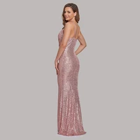 sexy sequins evening dresses v neck sleeveless mermaid women occation formal party gowns spaghetti strap robe de soriee vestidos