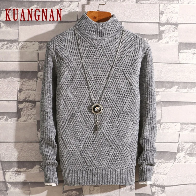 KUANGNAN Argyle зимний свитер для мужчин пальто пуловер и зимние мужские свитера 2019