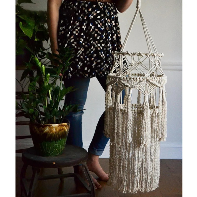 Настенный подвесной абажур ручной работы из хлопковой веревки в стиле бохо