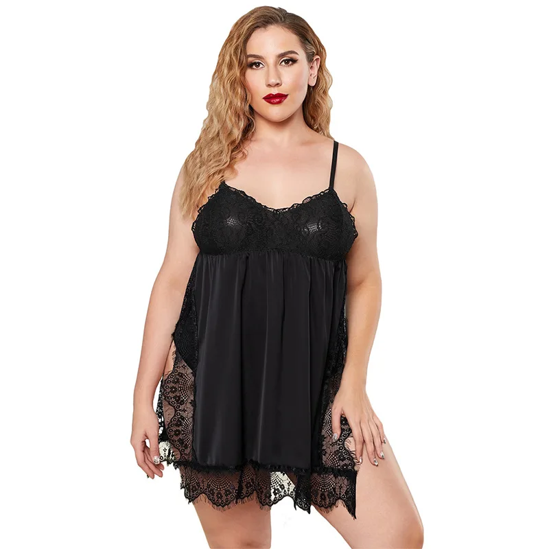 

European and American Large Size Sexy Dress Lace Split Sexy Lingerie Large Size Sexy Pajamas Women Fabric Comfortable