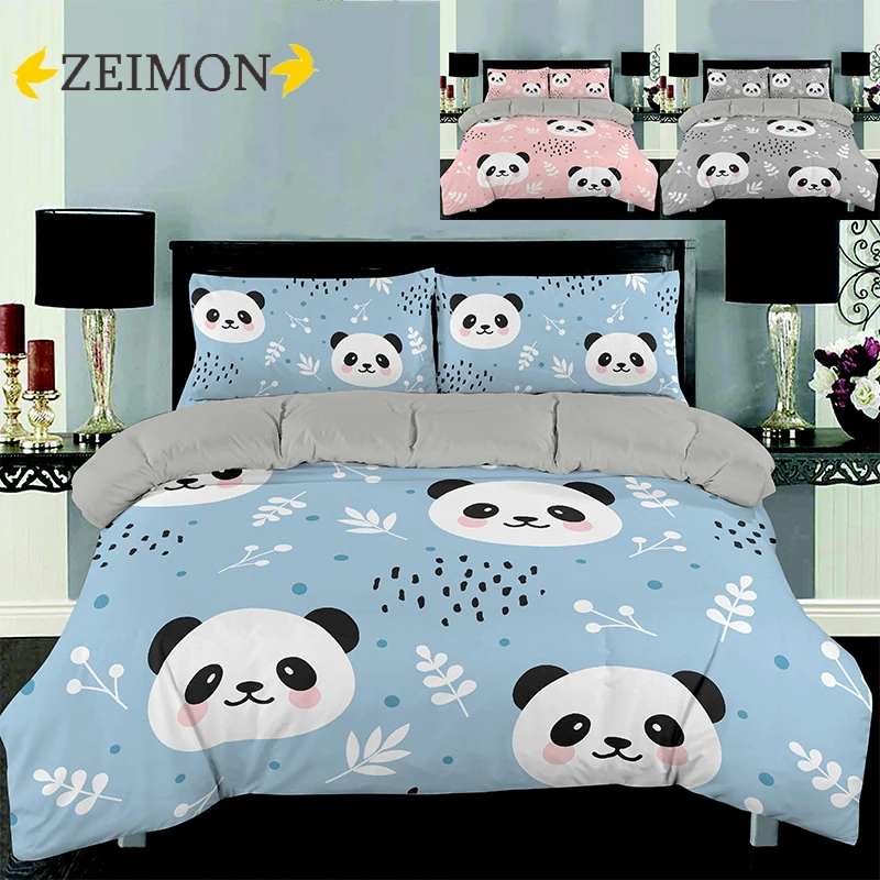 

ZEIMON Cartoon Panda 3D Bedding Set Printed Cute Animal Duvet Cover Set Twin Full Queen King Size Soft For Girl Kids Gifts