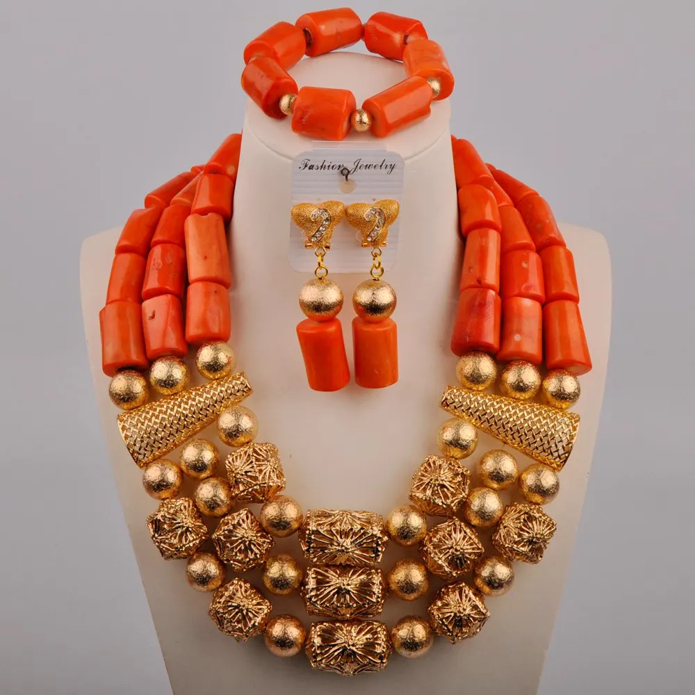 Роскошный Оранжевый нигерийский Свадебный Африканский коралловый бисер