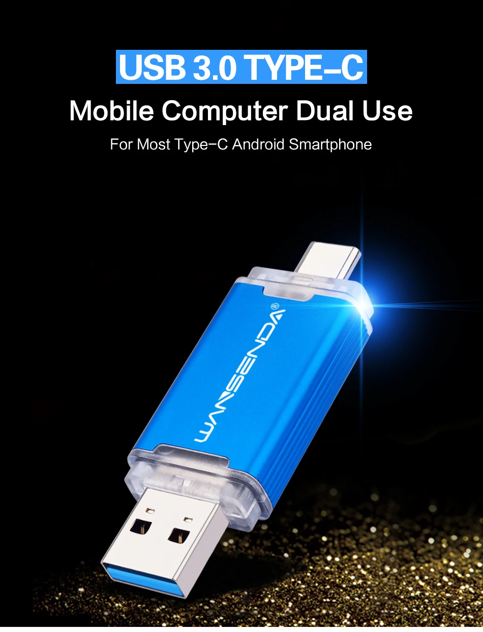 WANSENDA 2 в 1 TYPE-C USB3.0 USB флеш-накопители 256 ГБ 128 Гб 64 ГБ 32 ГБ 16 ГБ флеш-накопитель для Android/PC Внешний usb-накопитель
