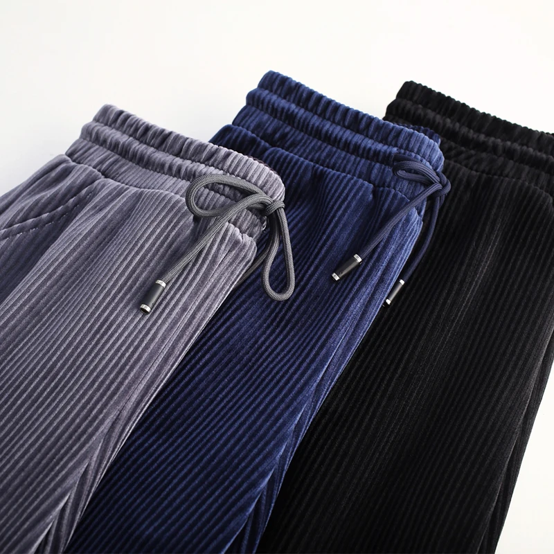 

Women Elegant Black Pants Lace Up Elastic Waist Streetwear 2021 Autumn Winter Casual Full Length Trousers Corduroy Pantalones