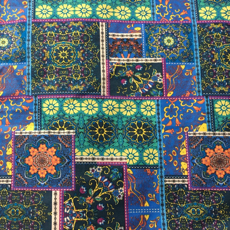 Ткань из хлопка и льна в богемном стиле с изображением мандалы для домашнего