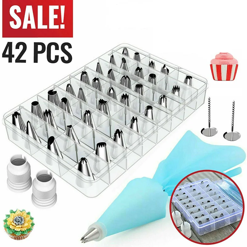 42pcs set 42/45 шт трубопроводов насадки для крема торт украшения Наборы инструмент для декорирования тортов кондитерские изделия с глазурью выпечки кондитерский мешок - Цвет: 42pcs set