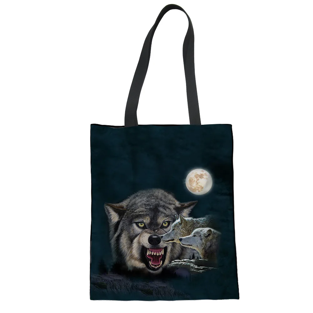 

Wolf theme reusable women's shopping bag shopping bag girls fashion leisure bag handbag