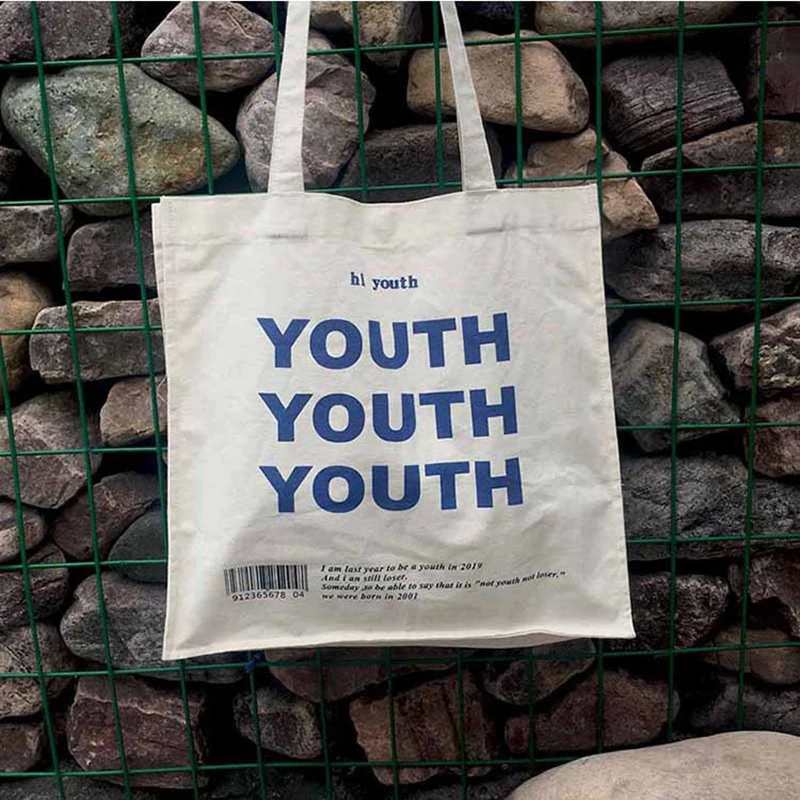 2020 Женская Холщовая Сумка для покупок с молодежным принтом букв хлопковая