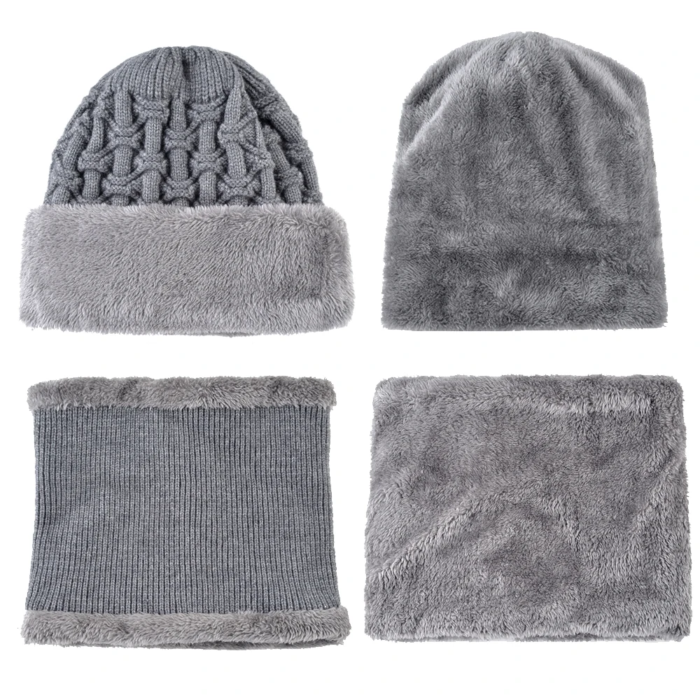 Толстая вязаная шапка Наборы для мужчин зимняя уличная теплая и шарф бархатные