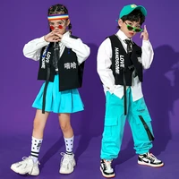 kid kpop hip hop clothing white shirt top vest streetwear tactical cargo jogger pants skirt for girl boy dance costume clothes