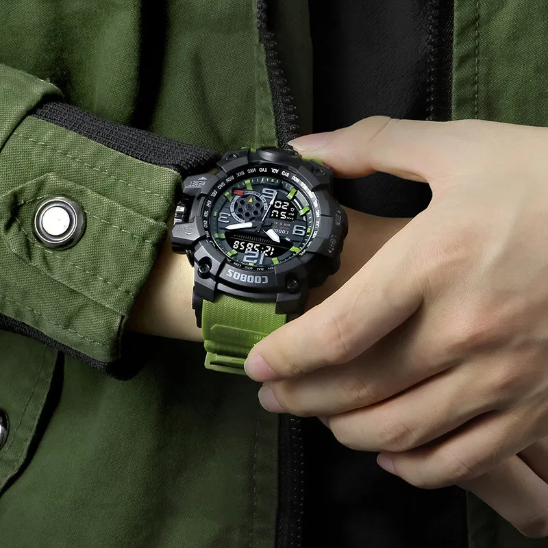 Крутые мужские часы водонепроницаемые электронные с двойным дисплеем модные
