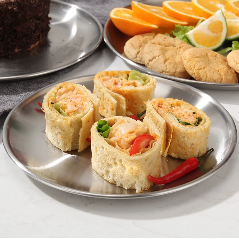 Золотой столовый сервиз из нержавеющей стали скандинавский круглый поднос для