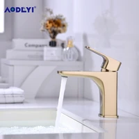 brushed gold bathroom faucet hot and cold water for mixer sink taps washbasin tap single lever faucets solid brass deck mount