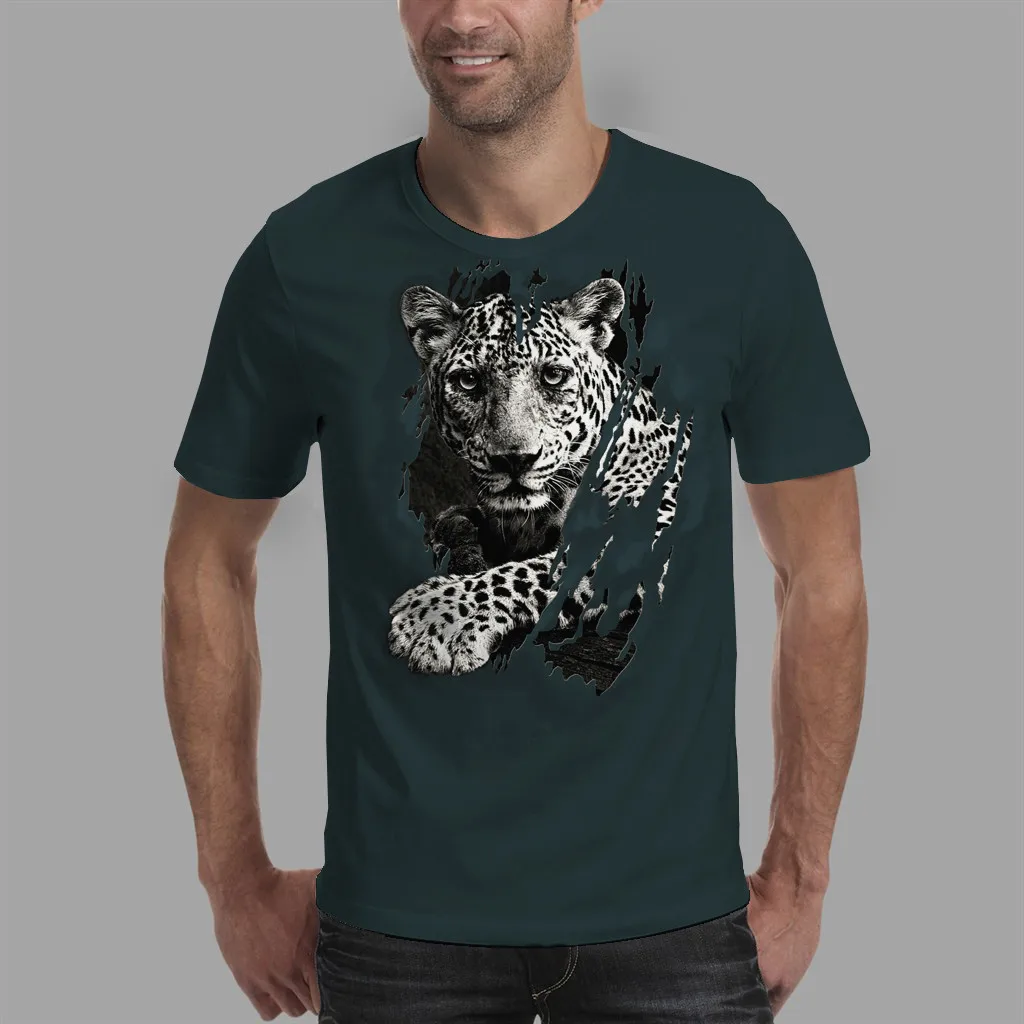 Мужская мода досуг 3D леопард отверстие печатных с коротким рукавом Блузка Топ 2020