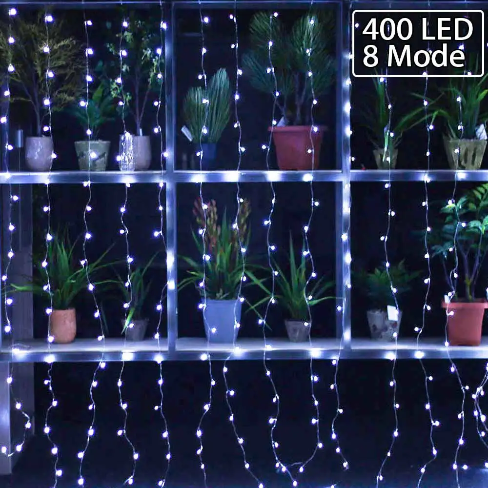 

400 светодиодный светильник для штор из медной проволоки s 8 функциональный светильник Сказочный светильник s Звездный водопад напольный све...